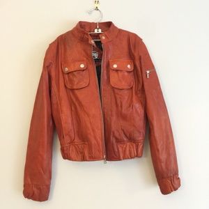 Orange Brown Cognac Leather Jacket XS-XXS